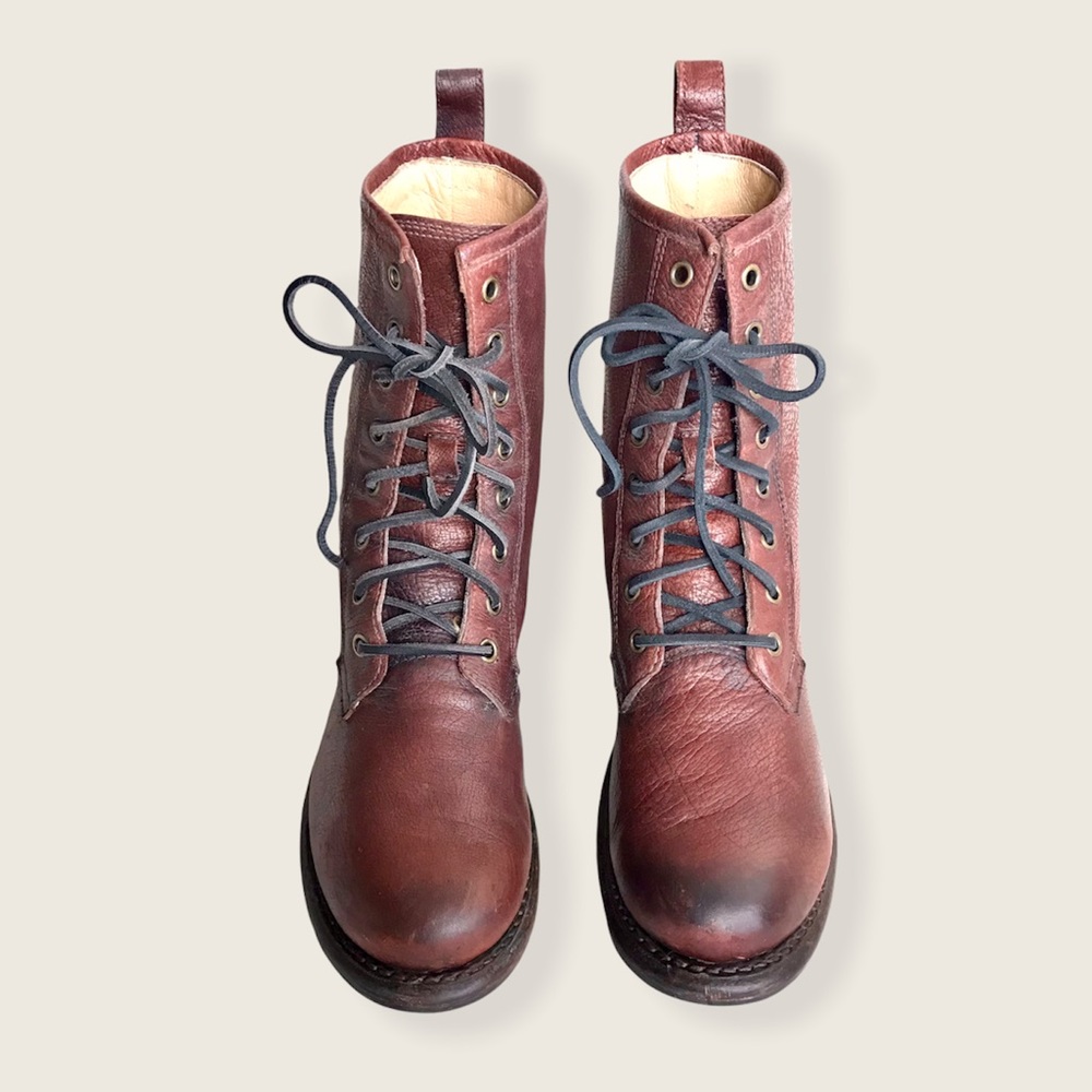 Frye Veronica Combat Dark Brown Leather Lace Up Boots - Picture 6 of 16